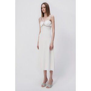 Jonathan Simkhai Womens White Crochet Mid Calf Daytime Midi Dress 8